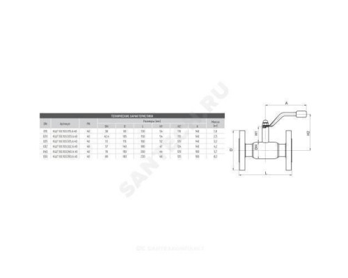 Кран шаровой сталь 09Г2С Ballomax КШТ 60.103 Ду 32 Ру40 фл L=180мм BROEN КШТ 60.103.032.А.40