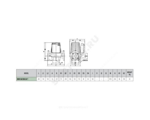 Насос циркуляционный с мокрым ротором BMH 60/280.50T PN10 3х230-400В/50Гц DAB 505923622