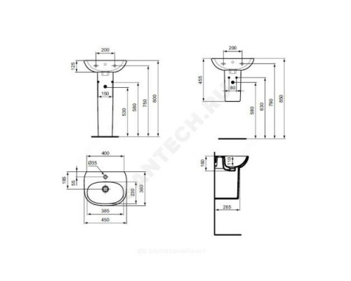 Умывальник подвесной TESI 45 1 отверстие под смеситель по центру Ideal Standard T352401