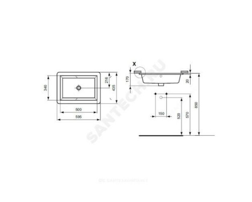 Умывальник мебельный STRADA 59,5 без отверстия под смеситель Ideal Standard K077901