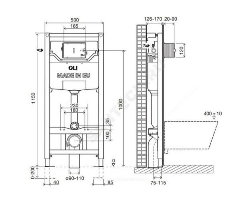 Инсталляция для подвесного унитаза без кнопки смыва OLI 120 ECO OLI 879235