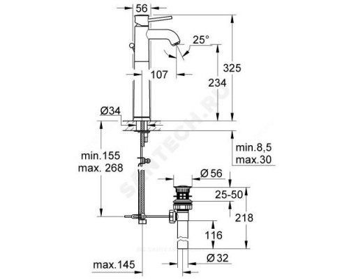 Смеситель для умывальника одноручный BauClassic Grohe 32868000