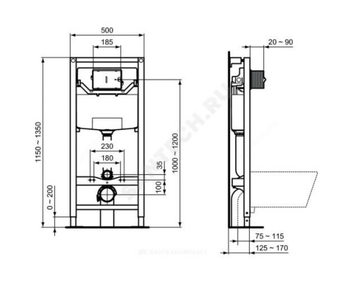 Инсталляция для подвесного унитаза без кнопки смыва PROSYS FRAME 120P Ideal Standard R027767