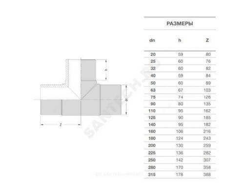 Тройник спигот ПЭ100 Дн 50 Ру16 SDR11 EUROSTANDARD 2020160050