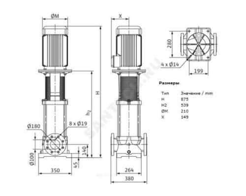 Насос многоступенчатый вертикальный MVI 7001-3/16/E/3-400-50-2 PN16 3х400В/50 Гц Wilo 4071163