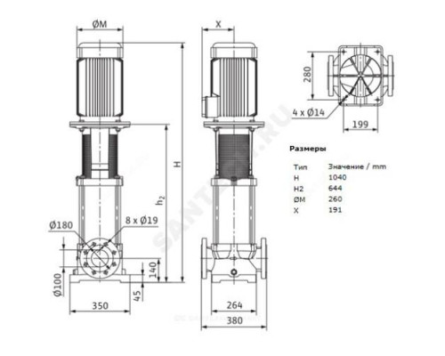 Насос многоступенчатый вертикальный MVI 7002-3/16/E/3-400-50-2 PN16 3х400В/50 Гц Wilo 4071168