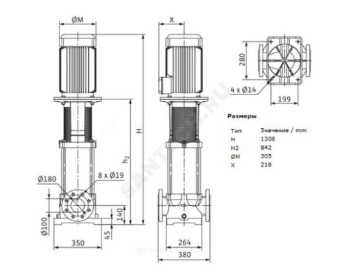 Насос многоступенчатый вертикальный MVI 7003/2-3/16/E/3-400-50-2 PN16 3х400В/50 Гц Wilo 4071170