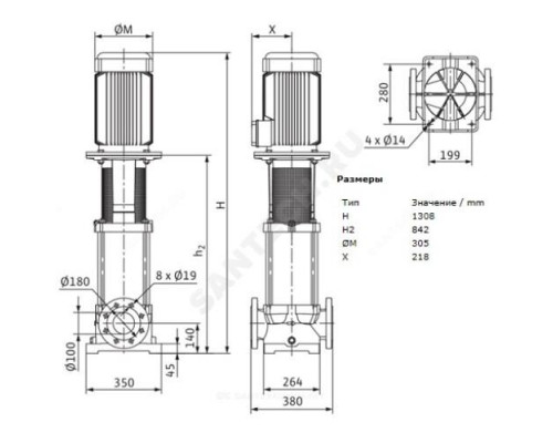 Насос многоступенчатый вертикальный MVI 7003-3/16/E/3-400-50-2 PN16 3х400В/50 Гц Wilo 4071172