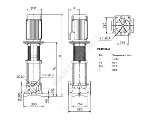 Насос многоступенчатый вертикальный MVI 7004-3/16/E/3-400-50-2 PN16 3х400В/50 Гц Wilo 4071175