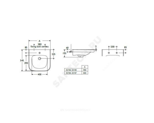 Умывальник хирургический CONTOUR 60 1 отверстие под смеситель по центру Ideal Standard S216801