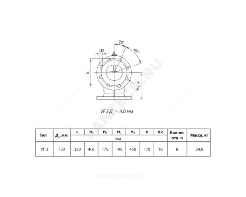 Клапан регулирующий чугун VF3 Ду 100 Ру16 фл Kvs=145м3/ч Danfoss 065Z3363