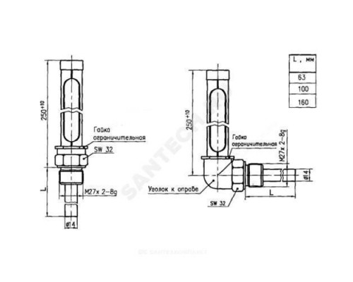 Оправа для термометра прямая L=103мм M27x2 300С 265/103 Стеклоприбор 103412