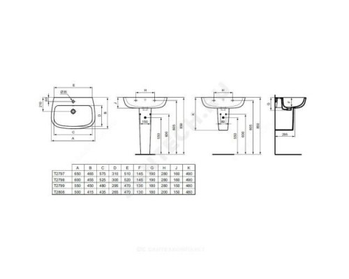 Умывальник подвесной ESEDRA 60 1 отверстие под смеситель по центру Ideal Standard T279801