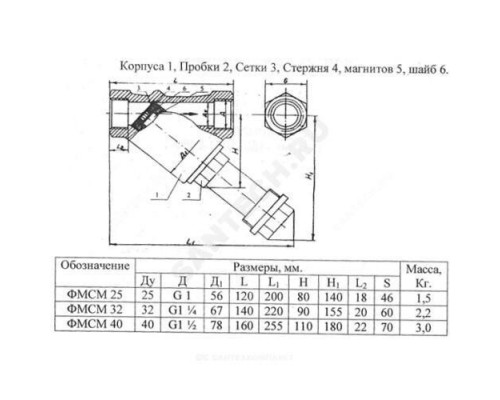 Фильтр магнитный сетчатый Y-образный чугун Ду 40 Ру16 G1 1/2