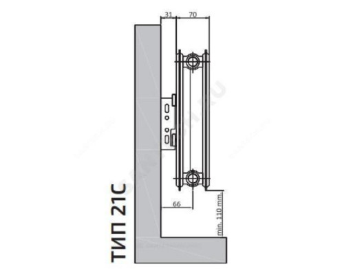 Радиатор стальной панельный Compact C тип 21 300х2500 Qну=2835 Вт бок/п RAL 9016 (белый) Heaton Plus