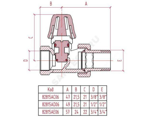 Клапан запорный для радиатора 815 Ду 15 Ру10 ВР прямой Icma 82815AD06