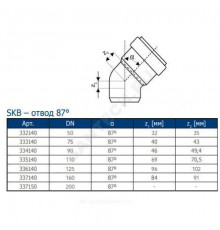 Отвод PP-MD бесшумный светло-серый Skolan dB SKB Дн 135х87гр (DN125) б/нап в/к Ostendorf 336140