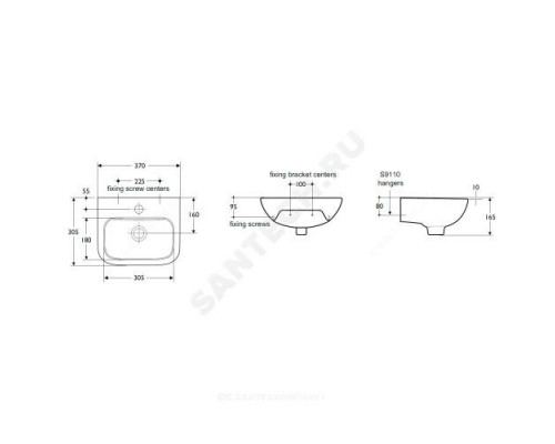 Умывальник подвесной CONTOUR 37 1 отверстие под смеситель по центру Ideal Standard S212201