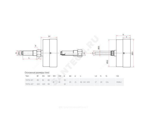 Термоманометр ТМТБ-41Т.1 осевой Дк100 0,6МПа L=46мм G1/2
