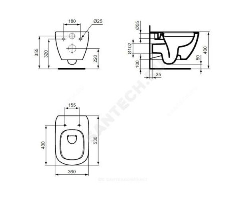 Унитаз подвесной горизонт/выпуск без сиденья TESI Ideal Standard T350301