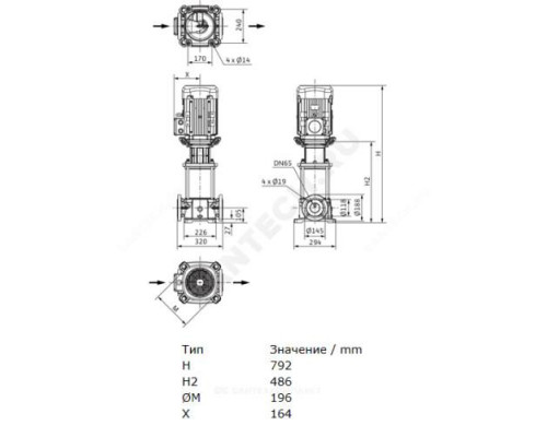 Насос многоступенчатый вертикальный HELIX FIRST V 3602/2-5/16/E/S/400-50 PN16 3х400В/50 Гц Wilo 4183385