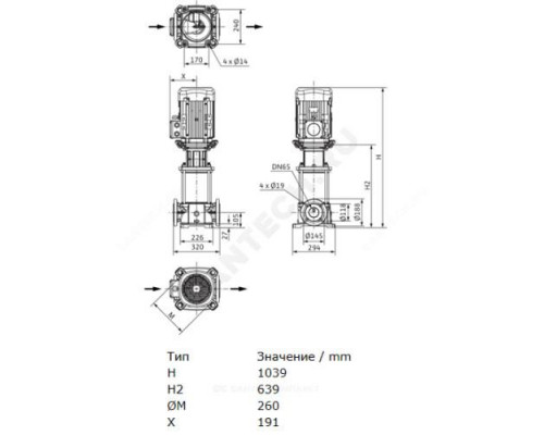 Насос многоступенчатый вертикальный HELIX FIRST V 3604-5/16/E/S/400-50 PN16 3х400В/50 Гц Wilo 4183392