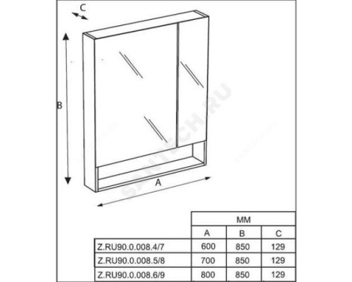 Шкаф зеркальный The Gap 80 белый глянец с подсветкой Roca ZRU9302887