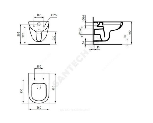 Унитаз подвесной горизонт/выпуск Rimless без сиденья TEMPO Ideal Standard T040501