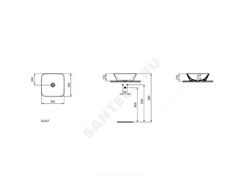 Умывальник мебельный CONNECT AIR 40 без отверстия под смеситель Ideal Standard E034701