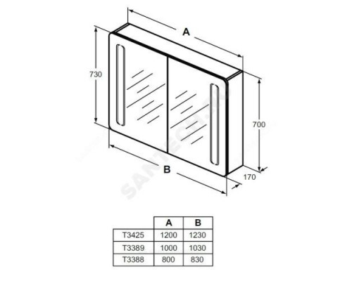 Шкаф зеркальный MIRROR&LIGHT алюминий с подсветкой Ideal Standard T3389AL