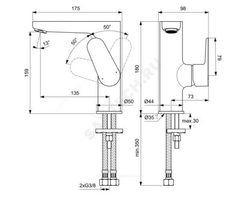 Смеситель для умывальника ручка сбоку одноручный CERAFINE O Ideal Standard BC555XG .