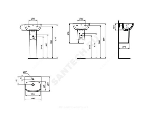 Умывальник подвесной I.life A 40 1 отверстие под смеситель по центру Ideal Standard T470801